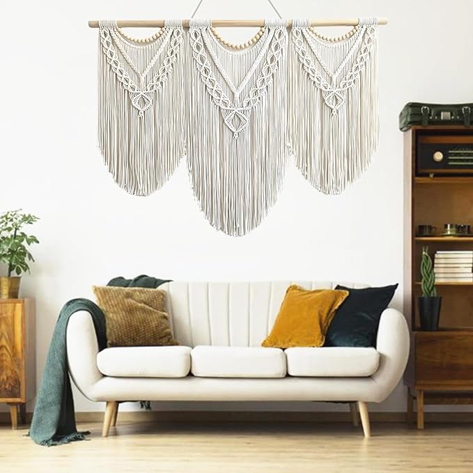 RUIZHIXUAN large macrame wall hanging - Boho Tapestry Macrame Wall Decor Art- Chic Bohemian Handmade Woven Tapestry Home Decoration for Bedroom Living Room Apartment Dorm Gallery - 43"x32" (Bead)