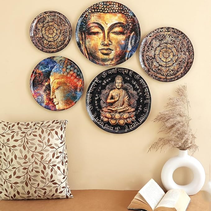 RITUALISTIC Nirvana Wall Plates- Set of 5 (Brown) | Decorative Wall Plates Hanging Room Decor Plate Wedding Gift | Christmas gifts