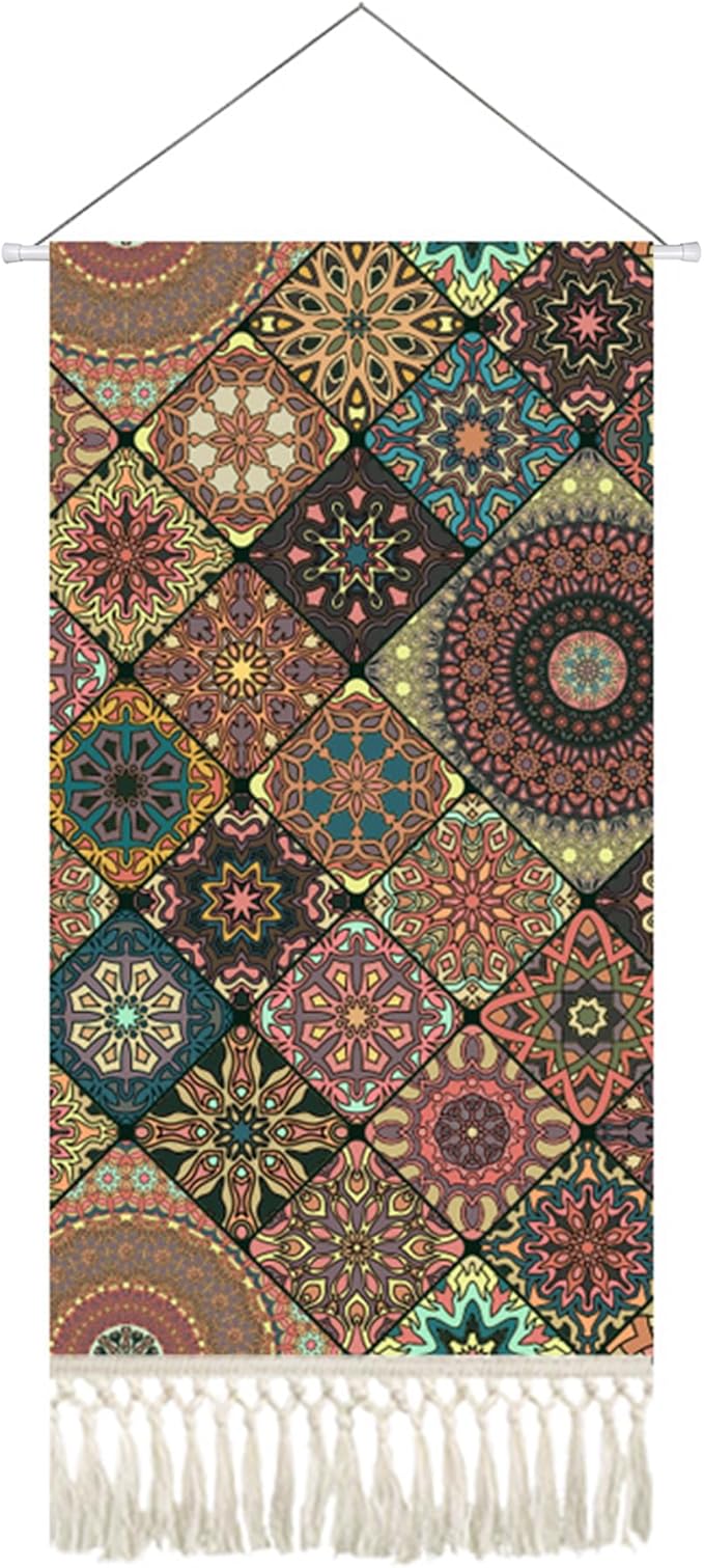 capasin Mandala Boho Macrame Wall Hanging Tapestry For Bedroom Tapestries Vertical Art Fabric Decor Door Living Room Bohemian (Style C, 17.5 * 43)