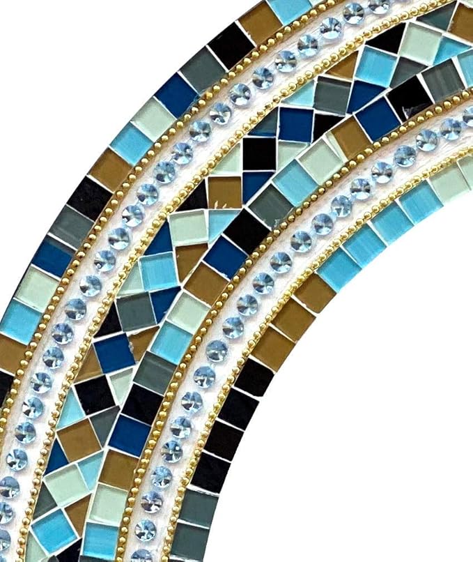 Wall Art Décor – Handcrafted Decorative Wall Mirror, Light and Navy Blue, Brown, Gray, and Black Round Mosaic, 24” Round Mirror for Hallway, Bedroom, Bathroom, Living Room