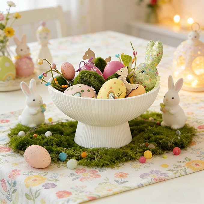 NUPTIO Decorative Bowl for Home Decor: 8" Centerpiece for Living Room Coffee Table Fruit Bowls for Kitchen Counter Resin Pedestal Key Tray for Entryway