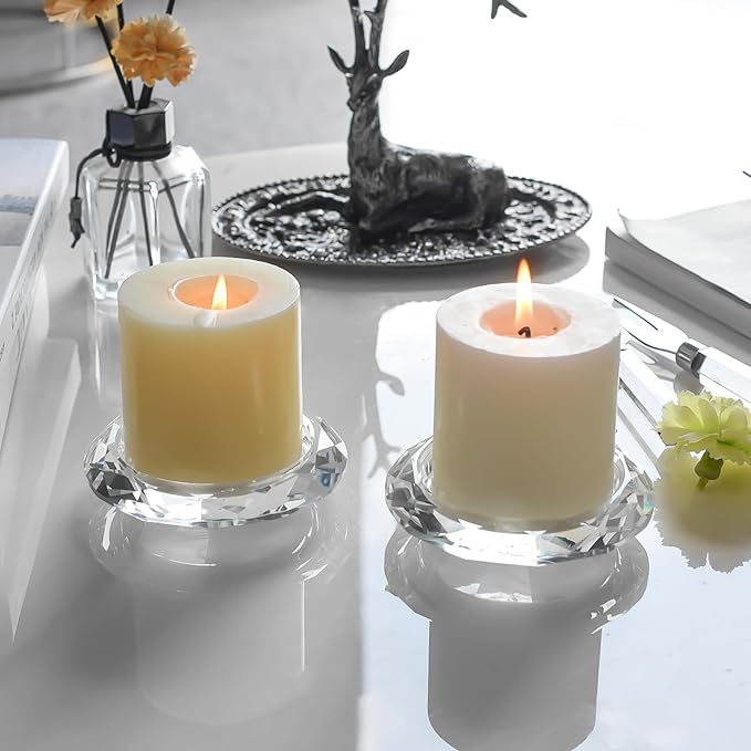 Crystal Taper Candle Holders, Set of 2 Crystal Decorative Candle Stand Centerpiece for Table Wedding Dinning Party