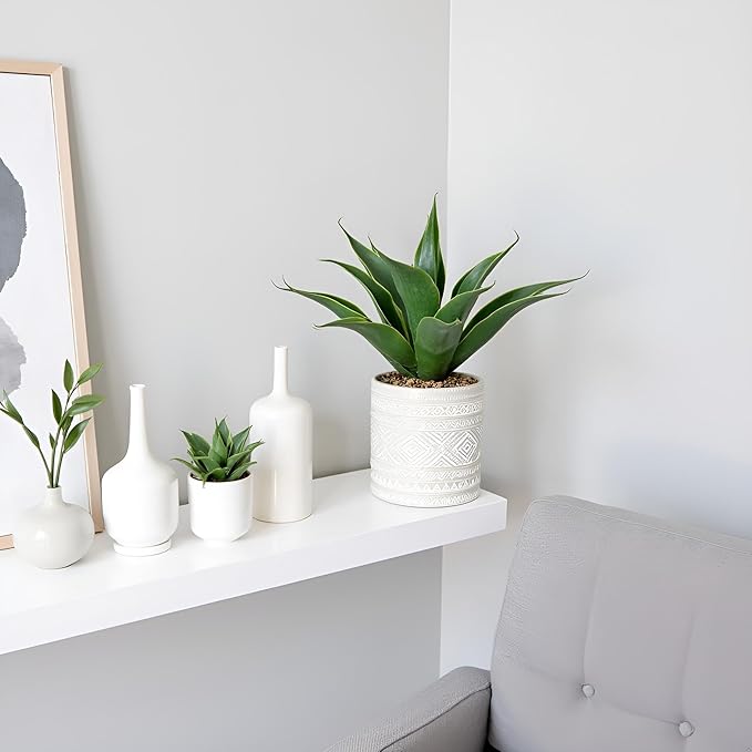 Hisow Artificial Potted Plants, 13.8" Artificial Succulent Fake Aloe, Large Faux Aloe Plant in Pot for Home Office Room Badroom Garden Decor (Grey)