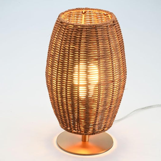 Boho Style Rattan Table Lamp,Dimmable Bamboo Desk Lamp,Timer Build in,Oven Brown Rattan