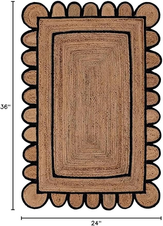 SVI Rug Scallop Pattern Jute Bohemian Area Rug (Black, 2'x3')