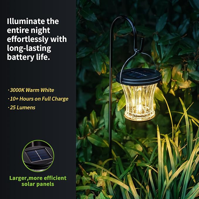 OPOIRA Glass Solar Lantern Outdoor, Waterproof Hanging Solar Lights for Outside with Modular Design, 3000K LED, Auto On/Off Table Lamp for Garden Patio Yard Fence Wall Decorative, Warm White(4 Pack)
