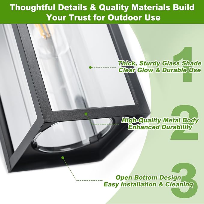 FILIYANO 20inch Large Outdoor Wall Lights - 2 Packs Modern Black Exterior Light Fixture with Clear Glass Shade, Waterproof Porch Lighting for House, Farmhouse Sconces Lantern for Front Door, Garage