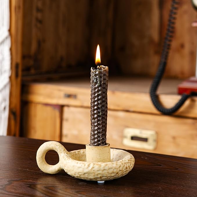 Ceramic Candle Holders, Candlestick Holder with Handle Vintage for Spell Candles and Taper Candles, Candlelight Stand for Home Dining Table Centerpieces, Weddings, Christmas, and Parties