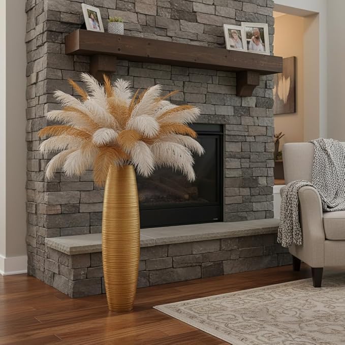 Rocendlor Tall Floor Vase, 27.5 inches (70cm, 2.3FT) Tall Vases Sturdy, Luxury, Textured for Decorative Branches Dried Flowers, Floor Vase for Rustic Living Room, Shelf Decor, Resin Gold