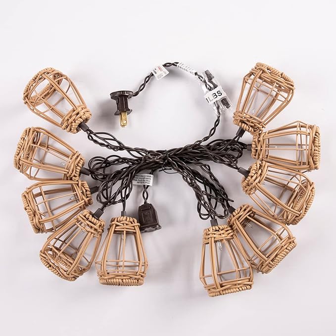 Decorative String Lights, UL Listed Rattan Lantern Style Patio Lights with 10 Mini Bulbs - Connectable, Weatherproof Plug In Lights for Indoor/Outdoor Home Decor, Pergola, Porch, Party and Backyard