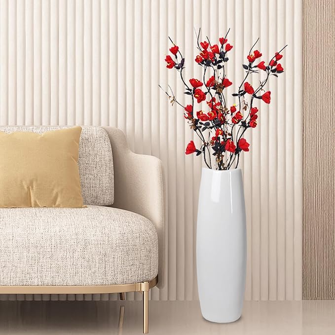 GDSZJLJ Large Ceramic Floor Vase, White 16" Tall Decorative Vase,Modern Home, Office, Living Room, Kitchen, Bedroom Decoration, Housewarming,Wedding, New Year Gift