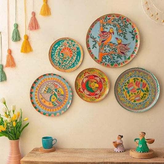 RITUALISTIC Madhubani Wall Plates for home decoration | Wall decor items for living room | Metal Wall décor | Gift items for unisex |wall art | Home Décor & Christmas Gift Items | Set of 5 plates