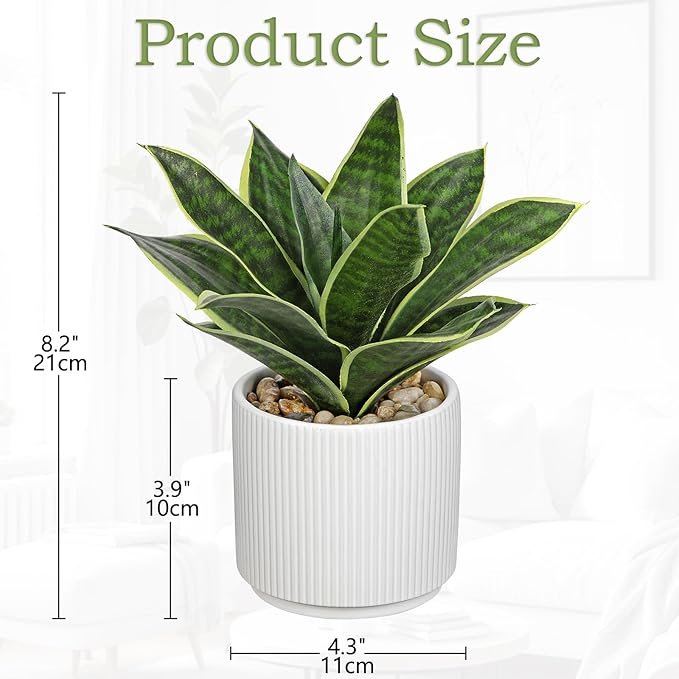 Artificial Agave Succulent Plants Faux Snake Plant Fake Succulent Agave Plants Potted in White Pot Succulent Aloe Plant for Desk Modern Office Living Room Table Shelf Home Indoor Outdoor Decor