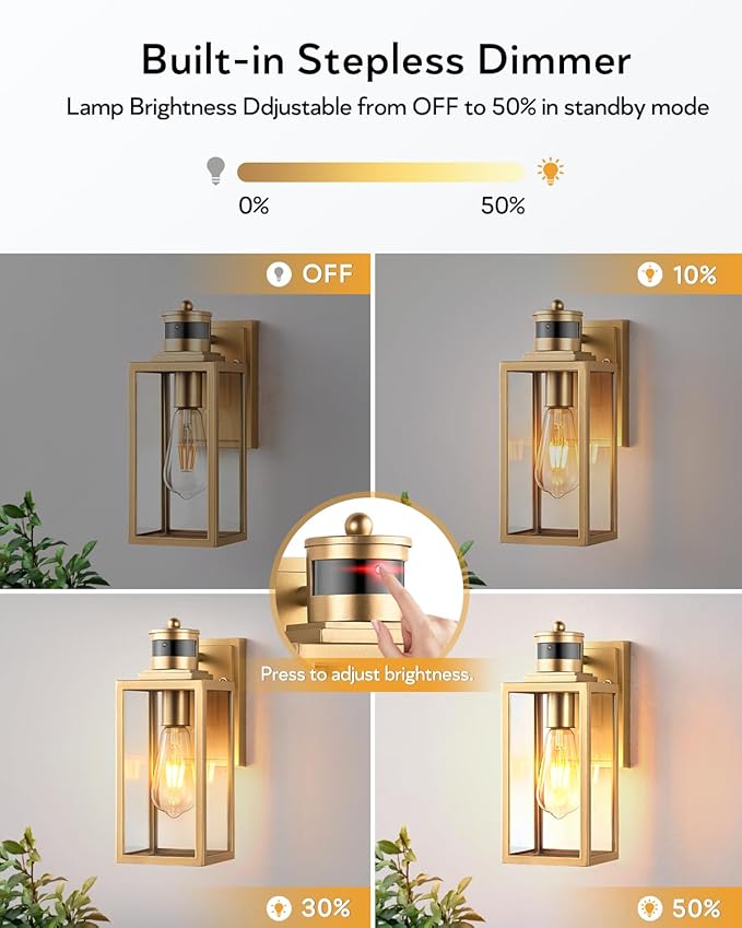 VIANIS 2 Pack Gold Outdoor Wall Lights, Motion Sensor Exterior Garage Lighting Fixture for House, Modern Dusk to Dawn Front Porch Light, Anti-Rust Waterproof Outdoor Wall Lantern Wall Mount Sconce