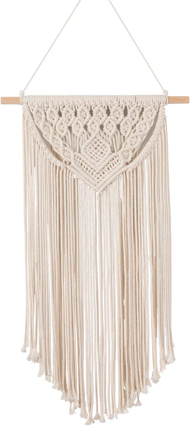 RLoncomix Macrame Wall Hanging Art Woven Wall Decor Cotton Bohemian Chic Macrame Tapestry for Bedroom Livingroom Apartment Dorm Nursery Gallery Decoration, Beige, 14" Wx24 L
