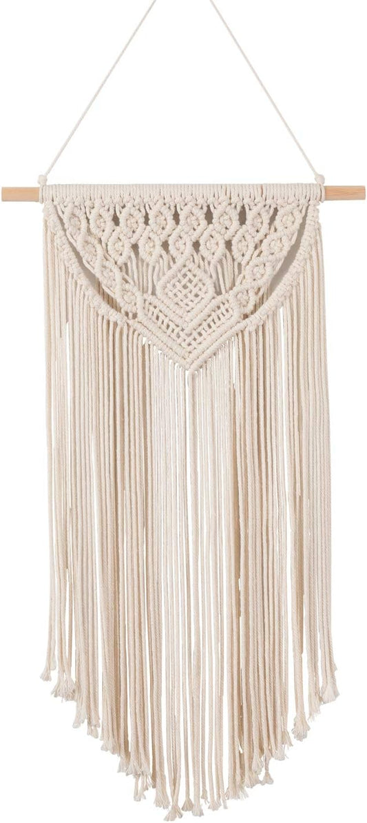 RLoncomix Macrame Wall Hanging Art Woven Wall Decor Cotton Bohemian Chic Macrame Tapestry for Bedroom Livingroom Apartment Dorm Nursery Gallery Decoration, Beige, 14" Wx24 L