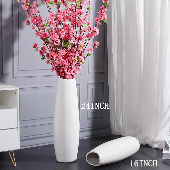 GDSZJLJ Large Ceramic Floor Vase, White 16" Tall Decorative Vase,Modern Home, Office, Living Room, Kitchen, Bedroom Decoration, Housewarming,Wedding, New Year Gift