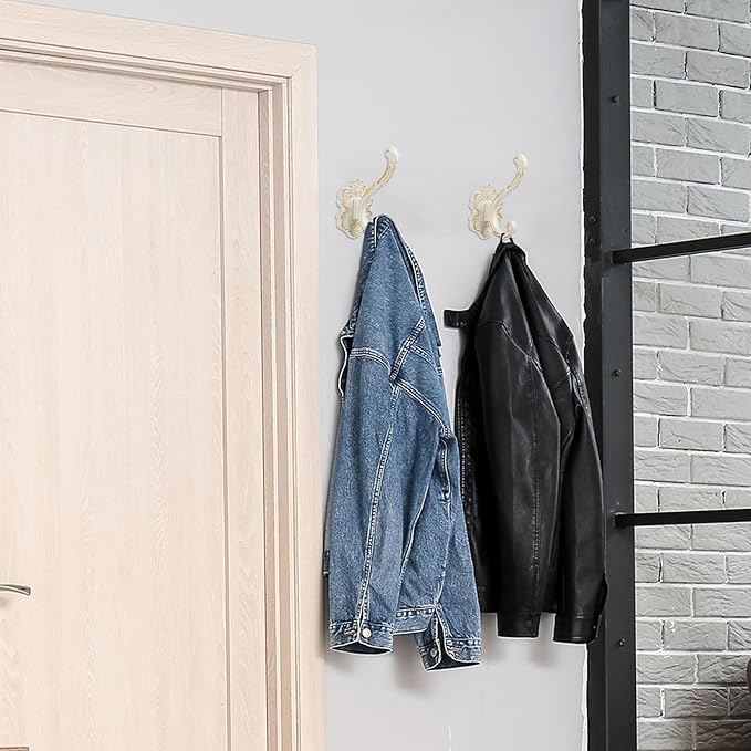 Zonon 4 Pcs White Vintage Coat Hooks Decorative Towel Hooks for Bathrooms Antique Wall Hook for Hanging Purse Hat Keys Clothes Heavy Duty Unique French Country Curtain Holder for Wall