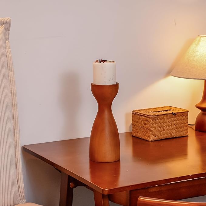 Wood Candle Holders for Pillar Candles Wooden Candlestick Holder Unique arc Design Home Decer with Solid Wood High-End Retro Farmhouse Style (Srown Smooth)