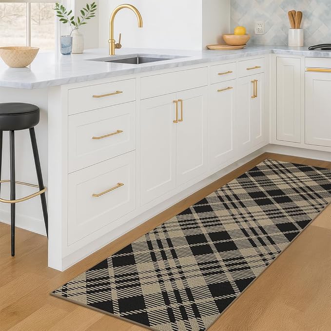 JTJ Vintage Outdoor Runner 2x6 - Easy Jute Woven Throw Rug for Kitchen, Bedroom, Mudroom, Washable Low Pile Black and White Classic Decor