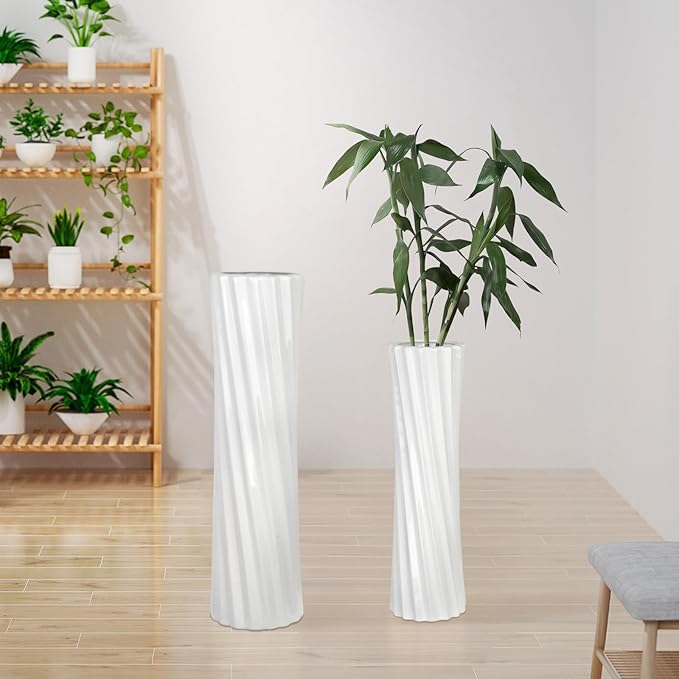GDSZJLJ White Ceramic Tall Floor Vase,15.7 Inch Home Decor,Large Decorative Floor Vase for Centerpiece,Living Room,Bedrooms and Other Spaces,Pampas Grass Vases for Pal, Beloved and Family