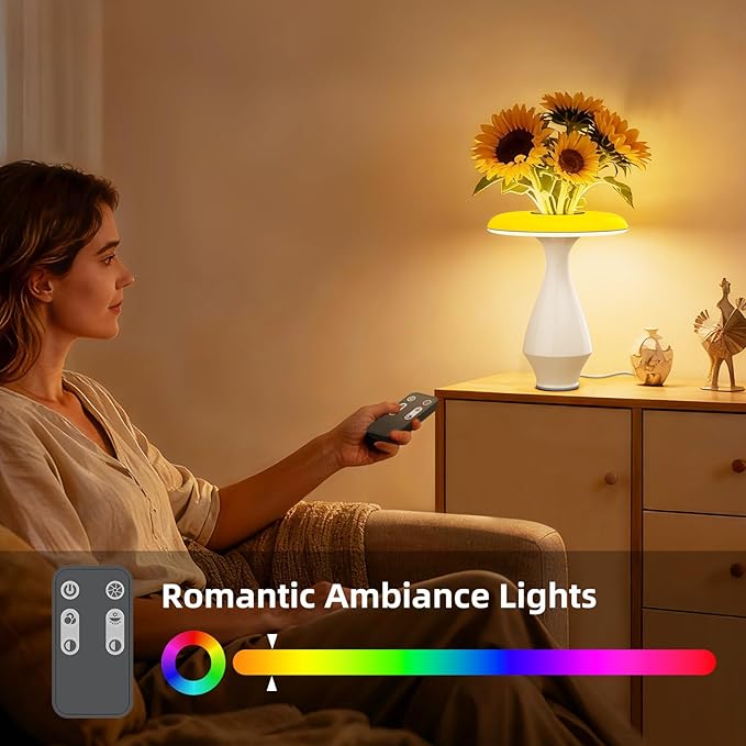 Honey Tour 2-in-1 Ceramic Table Lamp, RGB Color-Changing & LED 3000K Bedside Lamp, Modern Vase Lamp for Bedroom, Nightstand, and Office Desk Decor