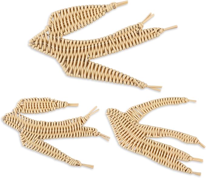 Threehoney 3 Pcs Boho Christmas Beach Bathroom Decor 3 Size Handmade Wicker Wall Decors Coastal Hanging Wall Art Florida Christmas Decoration for Indoor Outdoor Xmas Gifts(Bird)