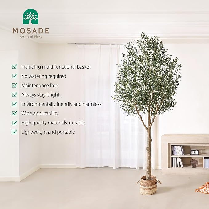 MOSADE Artificial Olive Tree 10 Feet Fake Olive Plant and Handmade Seagrass Basket, Perfect Tall Faux Topiary Silk Tree for Indoor Entryway Decor Home Office Gift