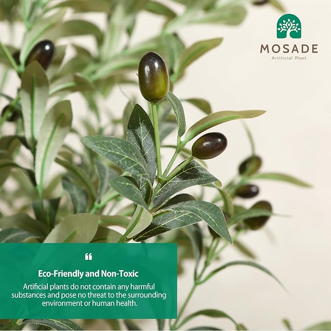 MOSADE Artificial Olive Tree 7 Feet Fake Olive Silk Plant and Handmade Seagrass Basket, Perfect Tall Faux Topiary Silk Tree for Indoor Entryway Modern Decor Home Office Porch Balcony Gift,1Pack