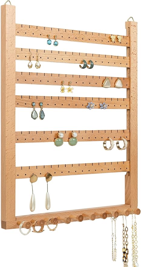 Mymazn Beech Earring Wall Holder Hanging Jewelry Organizer Assembly Display Wall Mount Organizer for Necklaces Rings Scrunchies