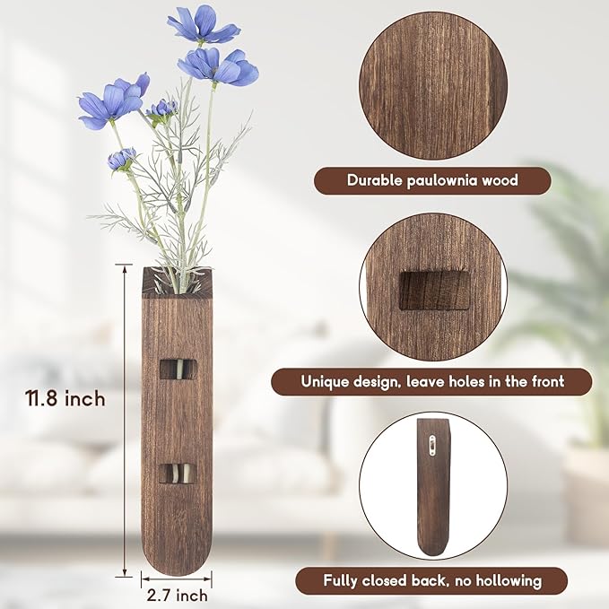 3 Pack Wood Planter Set, Boho Wall Decor for Living Room, Modern Farmhouse Entryway or Bathroom Decor, Wooden Vase Aesthetic Art for Wall Decorations