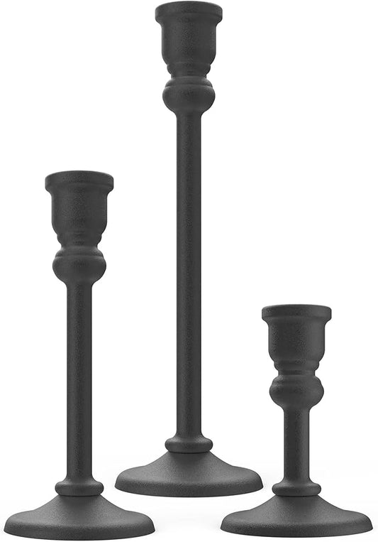 Black Heavy Candlestick Holders Taper Candle Holders Set of 3, Golden Candlestick Holders Decorative Candle Stand, Tapered Candle Holders Set for Wedding, Dining Table, Home Decoration (Antique Black)