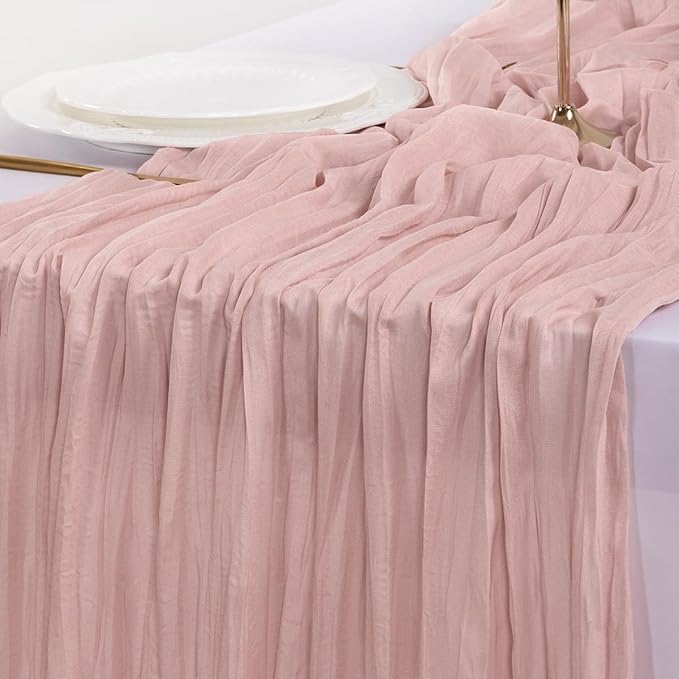 Socomi 3pcs Pink Cheesecloth Table Runner Fall Thanksgiving Boho Rustic Gauze Dusty Pink Farmhouse 120 inch 10FT Cheese Cloth Runner for Wedding Party Baby Shower Birthday Home Decor