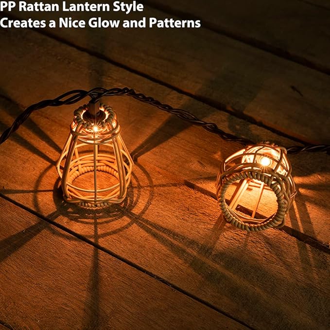 Decorative String Lights, UL Listed Rattan Lantern Style Patio Lights with 10 Mini Bulbs - Connectable, Weatherproof Plug In Lights for Indoor/Outdoor Home Decor, Pergola, Porch, Party and Backyard