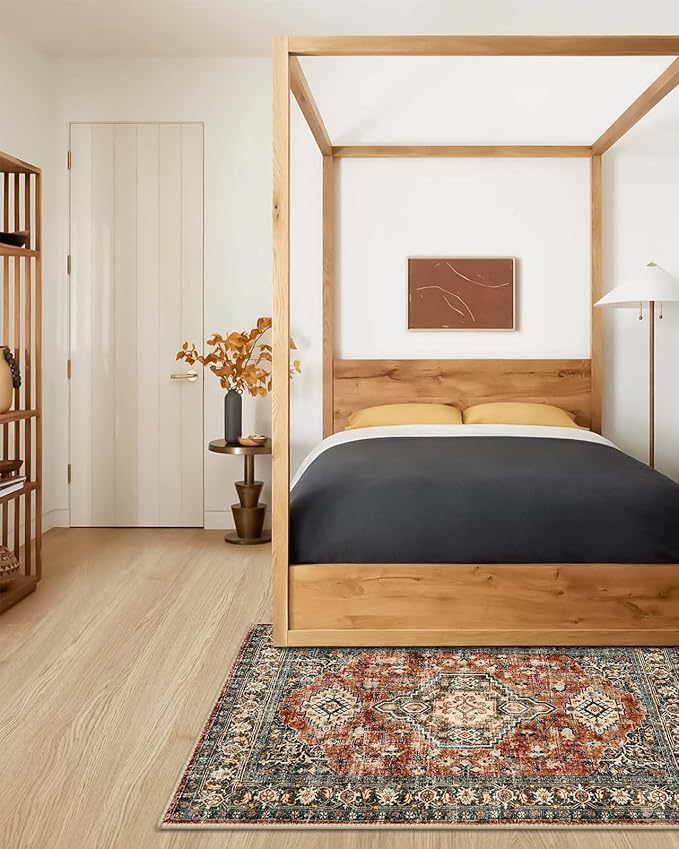 Lahome Oriental Area Rug, 3x5 Washable Rugs for Living Room Non Slip Entry Mat, Vintage Soft Pet Friendly Throw Carpet for Entryway Bedroom Dinning Room, Brick Red