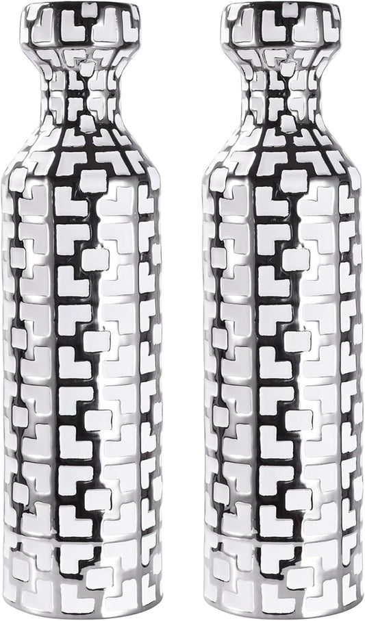 NewSangXia 24.4 inch Tall Floor Vases Set of 2. White Vase with Silver Geometric Patterns, Ceramics Modern Flower Vases for Living Room, Entryway, Indoor/Outdoor Decor, Large Vase for Home Decor
