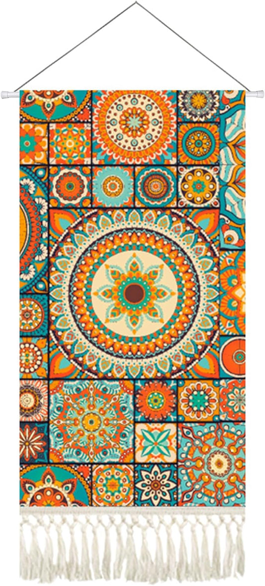 capasin Mandala Boho Macrame Wall Hanging Tapestry For Bedroom Tapestries Vertical Art Fabric Decor Door Living Room Bohemian (Style A, 17.5 * 43)
