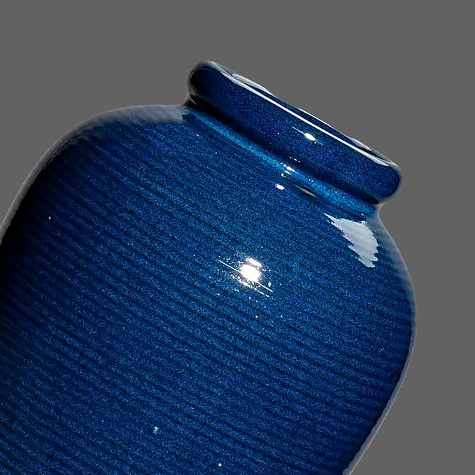 Wancetang Blue Ceramic Vases Home Decor - 11 Inch Tall Farmhouse Vases for Flowers, Modern Textured Vase for Centerpieces, Living Room, Kitchen Island Decor, Fireplace, Entryway Decorations