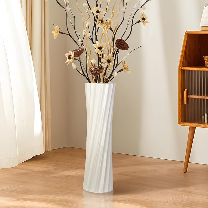 GDSZJLJ White Ceramic Tall Floor Vase,15.7 Inch Home Decor,Large Decorative Floor Vase for Centerpiece,Living Room,Bedrooms and Other Spaces,Pampas Grass Vases for Pal, Beloved and Family