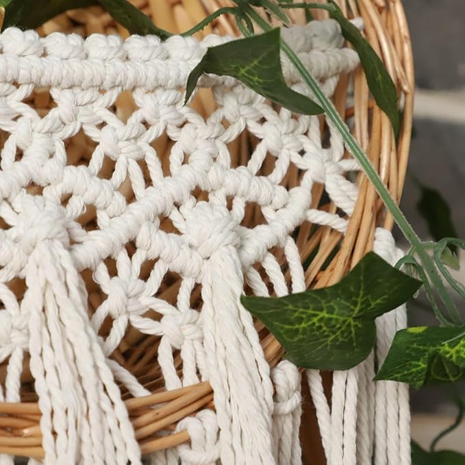 SHCMSADO Macrame Willow Storage For Living Room Bedroom Dorm Background, Boho Wicker Hanging Wall Decor Mini Chic Organizer for Nursery key Aromatherapy and Small daily necessities