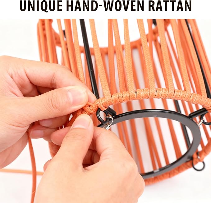 BRIMMEL Solar Lanterns Outdoor Waterproof IP54, Handwoven Wicker Outdoor Table Lamps Portable Rechargeable with 30H+ Runtime, Dual USB-C/Solar Charging, 3 Brightness Levels, Orange