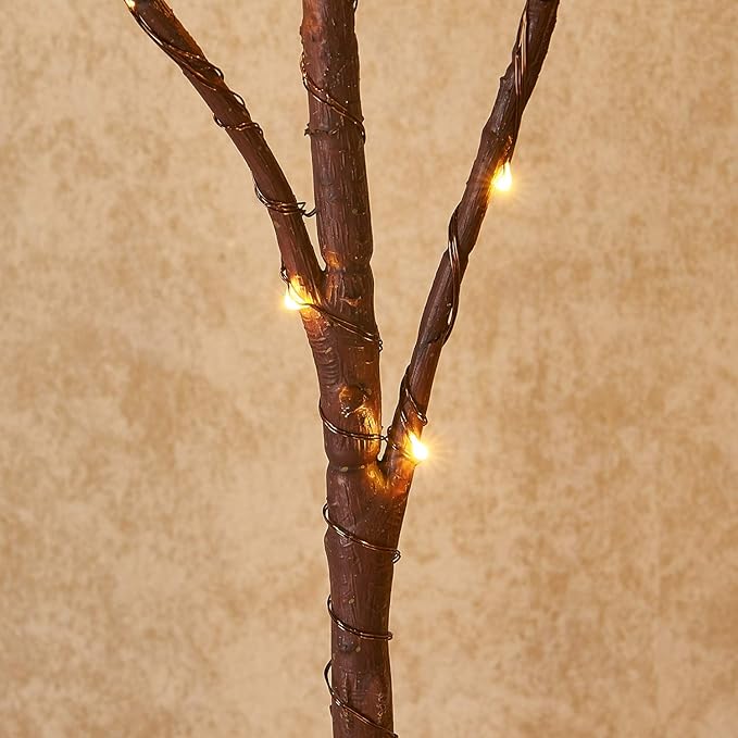 Hairui Lighted Twig Brown Branch with Fairy Lights 32in 150 LED Plug in Lighted Willow Branch for Christmas Wedding Party Decoration 2 Sets (Vase Excluded)