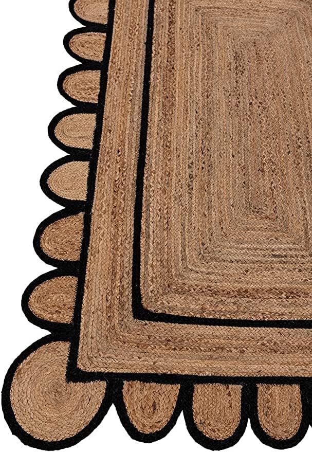 SVI Rug Scallop Pattern Jute Bohemian Area Rug (Black, 3'x5')