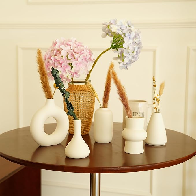 Small White Ceramic Vase Set of 10 Ceramic Bud Vases in Bulk Modern Farmhouse Boho VaseS for Pampas Grass, Flowers, Decorative Ceramic White Flower Vases for Home Decor, Entryway Table Decor