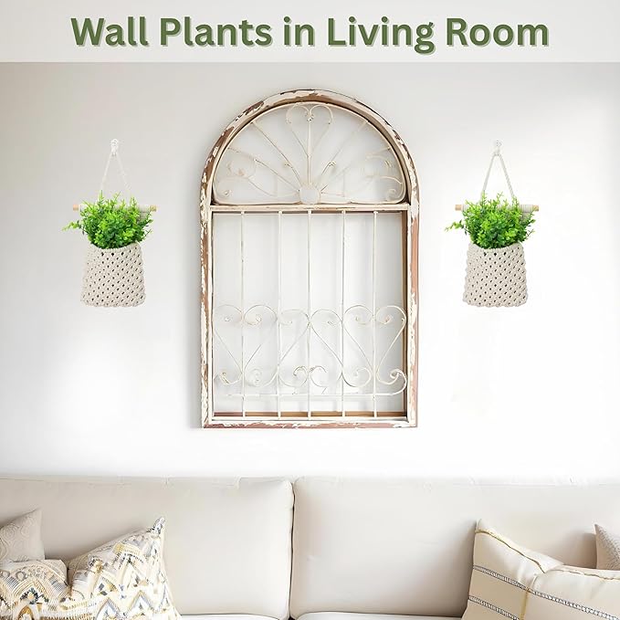 2 Packs Macrame Wall Planters with Artificial Eucalyptus | Macrame Plant Hanger, Wall Plant Holders for Boho, Bathroom, Bedroom & Wall Hanging Decor