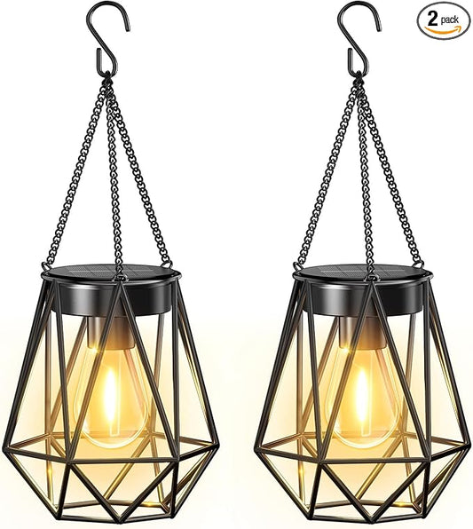 KOOPER 2 Pack Hanging Solar Lanterns Outdoor Waterproof, Metal Hanging Solar Lights for Outside, Upgraded Brighter Outdoor Lanterns Decorative for Garden Patio Yard Porch Gifts for Women Mom Grandma