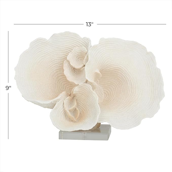Deco 79 Polystone Coral Decorative Sculpture Home Decor Statue, Accent Figurine 13" x 6" x 9", White