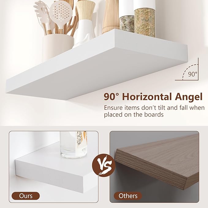 fuqing Floating Shelves for Wall - White Wood Wall Shelves Set of 3 - Modern Style Wooden Shelves for Room Decor & Storage