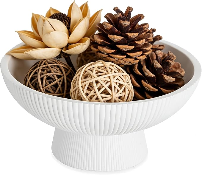 NUPTIO Decorative Bowl for Home Decor: 8" Centerpiece for Living Room Coffee Table Fruit Bowls for Kitchen Counter Resin Pedestal Key Tray for Entryway