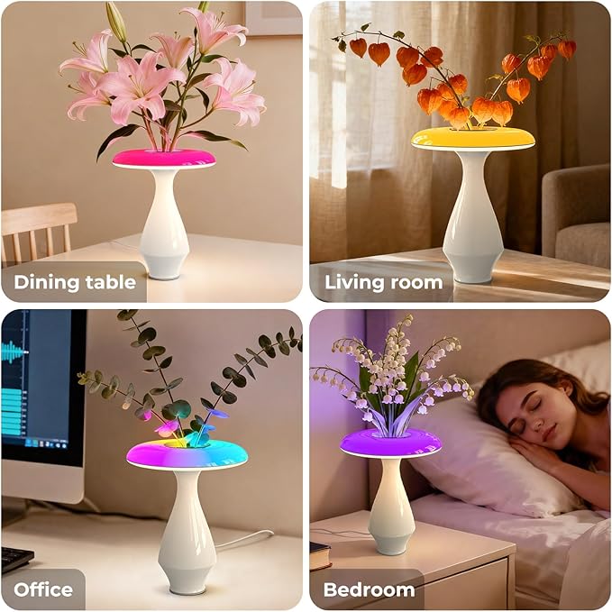 Honey Tour 2-in-1 Ceramic Table Lamp, RGB Color-Changing & LED 3000K Bedside Lamp, Modern Vase Lamp for Bedroom, Nightstand, and Office Desk Decor